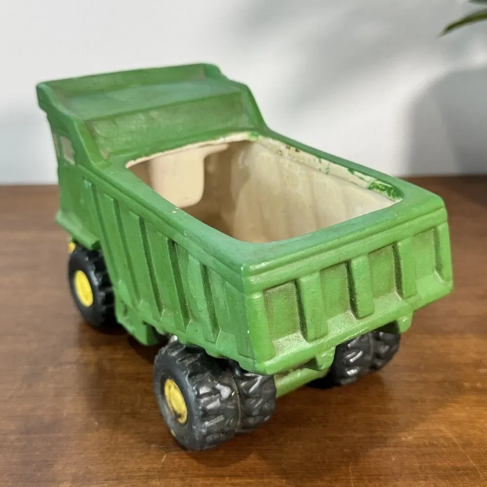Green Dump Truck Planter Ceramic Construction Vehicle Succulent Pot Decor